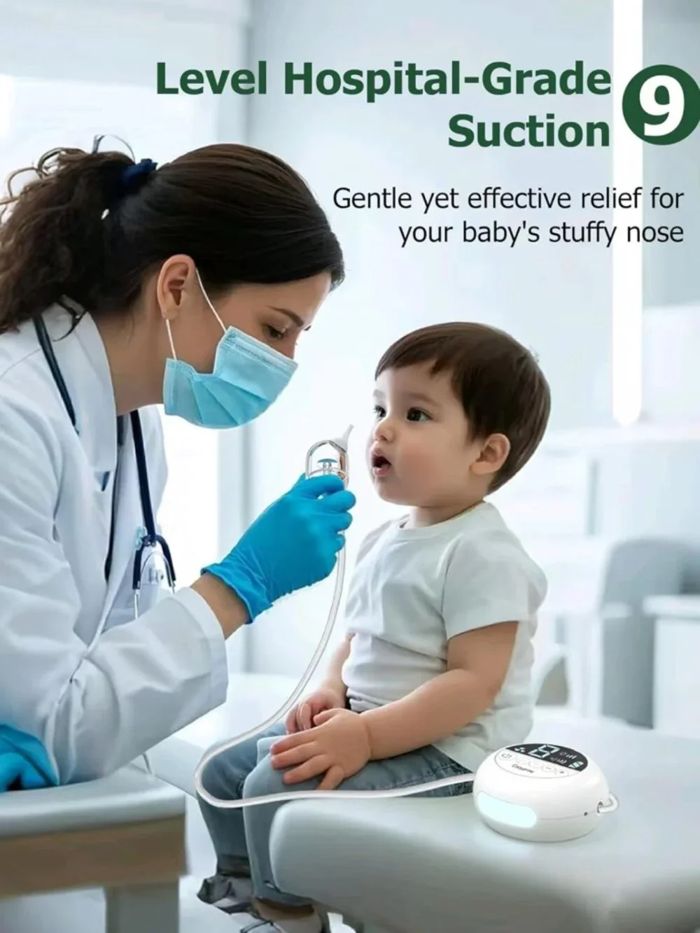 Electric Nasal Aspirator for Baby - Hospital-Grade Suction, 9 Levels, Soft Tips